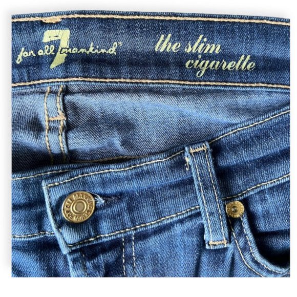 7 For All Mankind the Slim Cigarette Raw Hem Blue Women’s Jeans. Size 29 - Picture 3 of 9